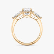 Cushion Cut - Plain Band - Three Stone Ring - 0.5 Ct Side Stone each - 14 K Gold